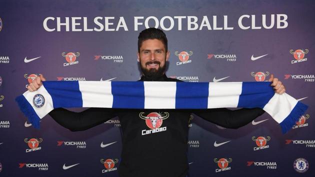 Olivier Giroud joined Chelsea from Arsenal for a reported fee of ?18million.(Twitter)