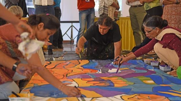 A mural painting workshop conducted at KGAF last year.(HT File Photo)