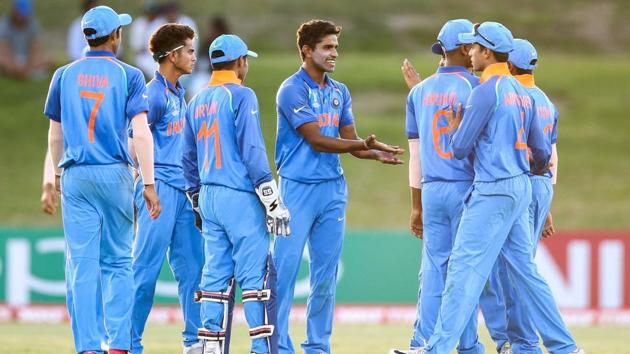 India’s pace trio Shivam Mavi (centre), Kamlesh Nagarkoti, Ishan Porel has impressed at the ICC U-19 cricket World Cup. (IDI via Getty Images)