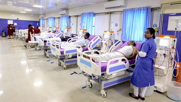 The government is slowly but steadily progressing towards universal health coverage, Jaitley said. National health protection scheme for 10 crore poor families with 50 crore beneficiaries will provide Rs 5 lakh per family per year for secondary and tertiary care hospitalisation. This is the world’s largest health programme. 24 new government medical colleges and hospitals to be set up by upgrading existing district hospitals. (Vivek Nair / HT Photo) The government is slowly but steadily progressing towards universal health coverage, Jaitley said. National health protection scheme for 10 crore poor families with 50 crore beneficiaries will provide Rs 5 lakh per family per year for secondary and tertiary care hospitalisation. This is the world’s largest health programme. 24 new government medical colleges and hospitals to be set up by upgrading existing district hospitals. (Vivek Nair / HT Photo)
