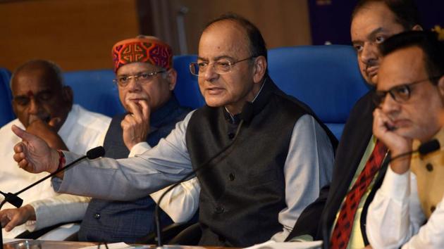 Union Minister for Finance and Corporate Affairs Arun Jaitley addresses a press conference after presenting the Union Budget 2018-19 in New Delhi on Thursday (PTI) Union Minister for Finance and Corporate Affairs Arun Jaitley addresses a press conference after presenting the Union Budget 2018-19 in New Delhi on Thursday (PTI)