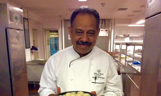 Chef Saurav Banerjee at The Oberoi Grand, Kolkata with the rasgullas at the hotel Chef Saurav Banerjee at The Oberoi Grand, Kolkata with the rasgullas at the hotel
