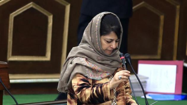 Jammu and Kashmir chief minister Mehbooba Mufti addresses the assembly in Jammu on Friday.(Nitin Kanotra /HT Photo)
