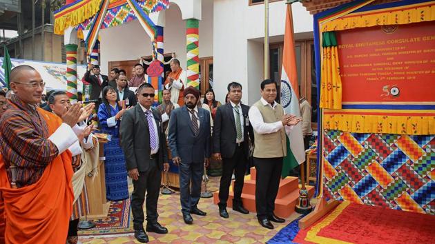 Assam Chief Minister Sarbananda Sonowal with Minister of Foreign Affairs Bhutan Damcho Dorji inaugurate the Consulate General's Office of Bhutan in the presence of Bhutanese Prime Minister Tshering Tobgay, in Guwahati. (PTI) Assam Chief Minister Sarbananda Sonowal with Minister of Foreign Affairs Bhutan Damcho Dorji inaugurate the Consulate General's Office of Bhutan in the presence of Bhutanese Prime Minister Tshering Tobgay, in Guwahati. (PTI)