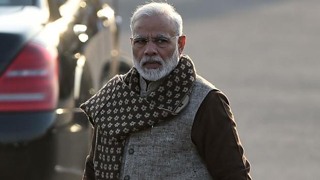 Prime Minister Narendra Modi arrives to attend the Beating Retreat ceremony in New Delhi on January 29, 2018.(AFP)