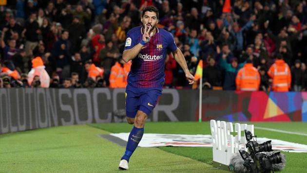 Barcelona’s Luis Suarez celebrates scoring the only goal of their Copa del Rey first leg clash against Valencia at Camp Nou. (REUTERS) Barcelona’s Luis Suarez celebrates scoring the only goal of their Copa del Rey first leg clash against Valencia at Camp Nou. (REUTERS)