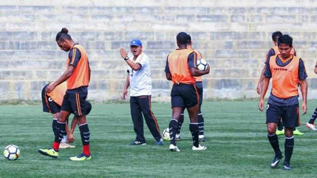 NEROCA FC players during a practice session ahead of their I-League match against Gokulam Kerala FC. (AIFF) NEROCA FC players during a practice session ahead of their I-League match against Gokulam Kerala FC. (AIFF)