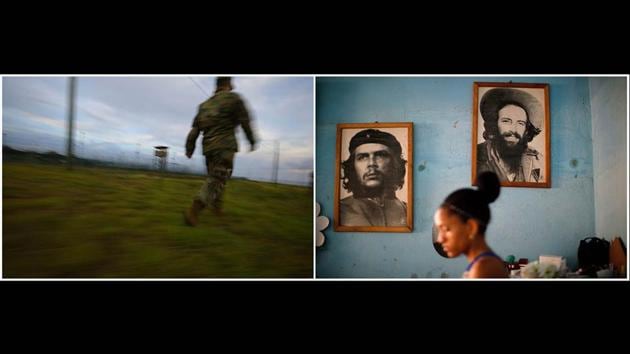 The two Guantanamos capture the stark contrasts of the neighbouring populations with hardly any communication between them. Still, small strands of similarity could be found. At the base, a US soldier patrols the area (L), while a portrait of Cuban revolutionary Che Guevara adorns a wall in the city. (Carlos Barria / REUTERS) The two Guantanamos capture the stark contrasts of the neighbouring populations with hardly any communication between them. Still, small strands of similarity could be found. At the base, a US soldier patrols the area (L), while a portrait of Cuban revolutionary Che Guevara adorns a wall in the city. (Carlos Barria / REUTERS)