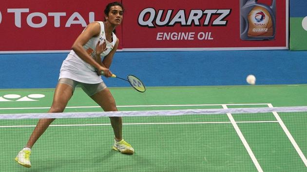 PV Sindhu in action against Ratchanok Intanon in the India Open semi-final in New Delhi on Saturday.(BAI)