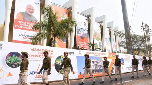 Security officials at the ‘Advantage Assam - Global Investors Summit 2018’ in Guwahati (Press Trust of India) Security officials at the ‘Advantage Assam - Global Investors Summit 2018’ in Guwahati (Press Trust of India)