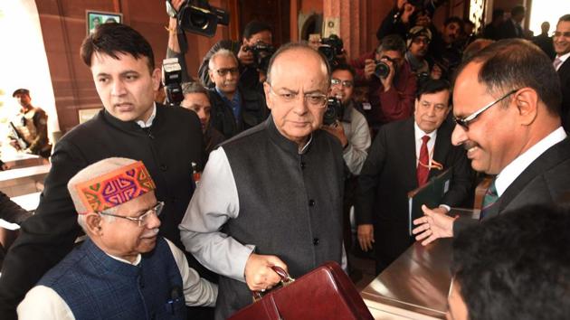 Finance minister Arun Jaitley arrives at Parliament House to present the Union Budget 2018-19 in New Delhi on February 1. (Arvind Yadav/HT Photo) Finance minister Arun Jaitley arrives at Parliament House to present the Union Budget 2018-19 in New Delhi on February 1. (Arvind Yadav/HT Photo)