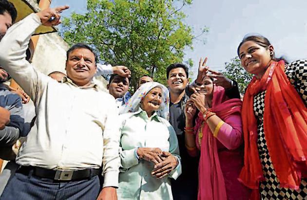 Family members and relatives of Shivam Mavi in Noida on Saturday. Family members and relatives of Shivam Mavi in Noida on Saturday.