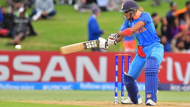 Shubman Gill plays a shot during the Under-19 Cricket World Cup final match between India and Australia at Bay Oval in Mount Maunganui on February 3, 2018. India beat Australia by eight wickets to win the World Cup for the fourth time.(AFP)