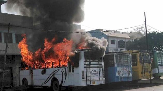 At least three shops, two buses and a car were torched in Kasganj clashes. (PTI File Photo) At least three shops, two buses and a car were torched in Kasganj clashes. (PTI File Photo)