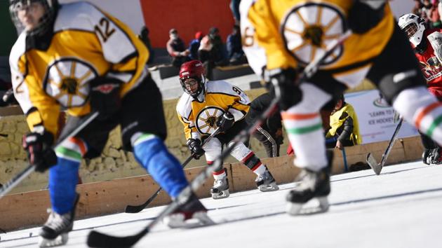 The girls recall the hardships of the early days and how they had to make their own ice rink at Gupuks lake outside the city to be able to practice. Using the leftover money from a crowdfunding campaign, they formed the Ladakh Women Ice Hockey Foundation and haven’t looked back since. (Sanchit Khanna / HT Photo) The girls recall the hardships of the early days and how they had to make their own ice rink at Gupuks lake outside the city to be able to practice. Using the leftover money from a crowdfunding campaign, they formed the Ladakh Women Ice Hockey Foundation and haven’t looked back since. (Sanchit Khanna / HT Photo)