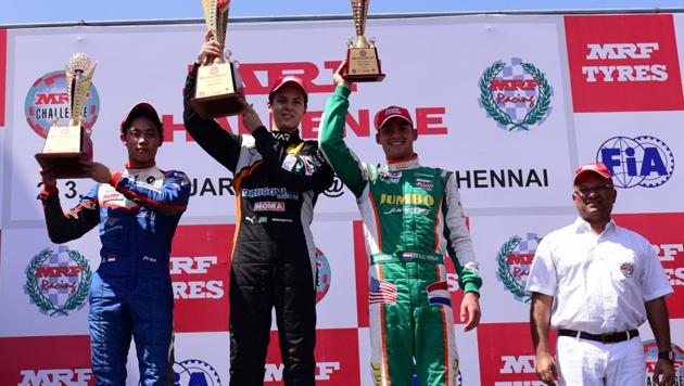 Felipe Drugovich won both races of the MRF Challenge in Chennai on Sunday. (HT Photo) Felipe Drugovich won both races of the MRF Challenge in Chennai on Sunday. (HT Photo)