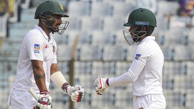 Bangladeshi cricketers Mominul Haque (R) and Liton Dasbatted well on the fifth and final day of the first Test between Bangladesh and Sri Lanka at Zahur Ahmed Chowdhury Stadium in Chittagong on February 4, 2018.Get full cricket score and highlights of Bangladesh vs Sri Lanka here.(AFP)