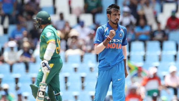 Yuzvendra Chahal celebrates the wicket of Chris Morris during the second ODI match between South Africa and India in Centurion.(BCCI)