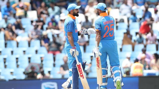 Virat Kohli (L) and Shikhar Dhawan guided India to a nine-wicket win over South Africa in the 2nd One-Day International (ODI) at SuperSport Park in Centurion today. Catch highlights of India vs South Africa, 2nd ODI, here.(BCCI)