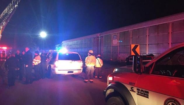 Emergency crews attend to the site of a train collision near Pine Ridge, Lexington County, South Carolina, US, February 4, 2018 in this image obtained from social media. (County of Lexigton via REUTERS) Emergency crews attend to the site of a train collision near Pine Ridge, Lexington County, South Carolina, US, February 4, 2018 in this image obtained from social media. (County of Lexigton via REUTERS)