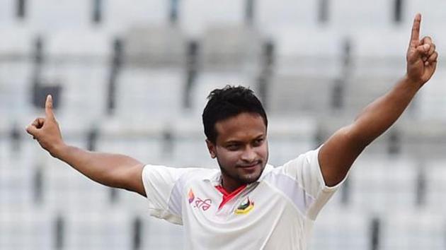 Shakib Al Hasan was not part of the Test match in Chittagong which ended in a draw due to a finger injury.(AFP)