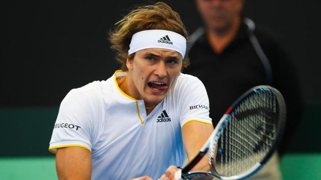 Alexander Zverev of Germany returns to Nick Kyrgios of Australia during their fourth round rubber of the Davis Cup World Group tennis match at the Pat Rafter Arena in Brisbane on February 4, 2018. (AFP) Alexander Zverev of Germany returns to Nick Kyrgios of Australia during their fourth round rubber of the Davis Cup World Group tennis match at the Pat Rafter Arena in Brisbane on February 4, 2018. (AFP)