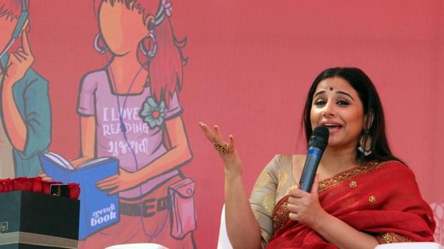 Actress Vidya Balan at Gujarat Literature Festival in Vadodara on Feb. 3.(IANS)