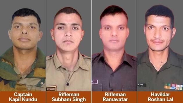 Four army personnel were killed in Pakistani firing along the Line of Control (LoC) in Tarkundi and Sunderbani areas of Rajouri , Jammu and Kashmir, on Sunday. Lal is the last (clockwise) in this combo photograph of the soldiers killed. Four army personnel were killed in Pakistani firing along the Line of Control (LoC) in Tarkundi and Sunderbani areas of Rajouri , Jammu and Kashmir, on Sunday. Lal is the last (clockwise) in this combo photograph of the soldiers killed.