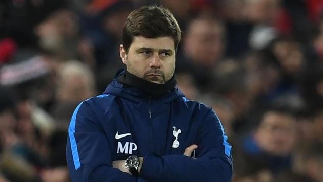 Tottenham Hotspur's Argentinian head coach Mauricio Pochettino gestures during the English Premier League football match against Liverpool at Anfield on Sunday.(AFP)