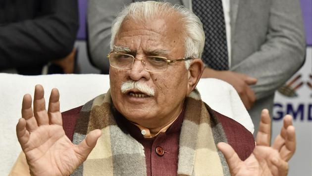 Haryana chief minister Manohar Lal Khattar address a press conference, Gurgaon, India, January 31, 2018 (Sanjeev Verma/HT PHOTO) Haryana chief minister Manohar Lal Khattar address a press conference, Gurgaon, India, January 31, 2018 (Sanjeev Verma/HT PHOTO)
