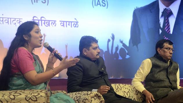 (From left) Prerana Deshbhratar (IAS), Mahesh Bhagwat (IPS) and Dnyaneshwar M Mulay (IFS) during the interview. (HT PHOTO) (From left) Prerana Deshbhratar (IAS), Mahesh Bhagwat (IPS) and Dnyaneshwar M Mulay (IFS) during the interview. (HT PHOTO)