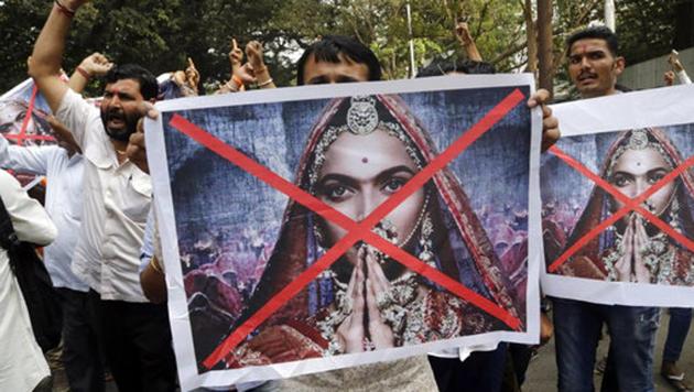 Protesters shout slogans against the release of the Bollywood film "Padmaavat" near the office of Central Board of Film Certification (CBFC) in Mumbai, India.(AP File Photo)