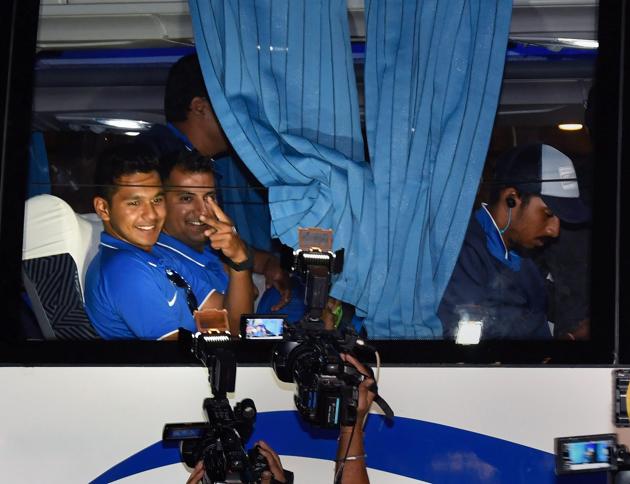 India U-19 cricket team players gesture for the camera. (PTI) India U-19 cricket team players gesture for the camera. (PTI)