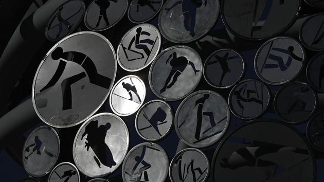 Sunlight reflects off of discs depicting various Winter Olympic sports that are affixed to a cauldron prior to the 2018 Winter Olympics. A total of 92 nations will be represented this year. (Patrick Semansky / AP) Sunlight reflects off of discs depicting various Winter Olympic sports that are affixed to a cauldron prior to the 2018 Winter Olympics. A total of 92 nations will be represented this year. (Patrick Semansky / AP)