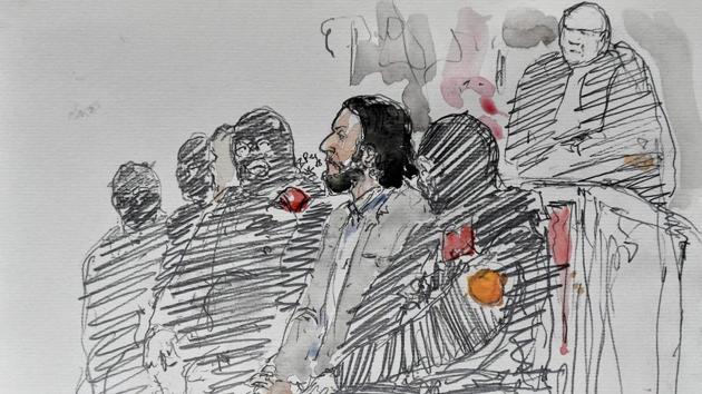 A courtroom sketch made on February 5, 2018 shows prime suspect in the November 2015 Paris attacks Salah Abdeslam prior to the opening of his trial at the "Palais de Justice" courthouse in Brussels, on February 5, 2018. (AFP Photo) A courtroom sketch made on February 5, 2018 shows prime suspect in the November 2015 Paris attacks Salah Abdeslam prior to the opening of his trial at the "Palais de Justice" courthouse in Brussels, on February 5, 2018. (AFP Photo)