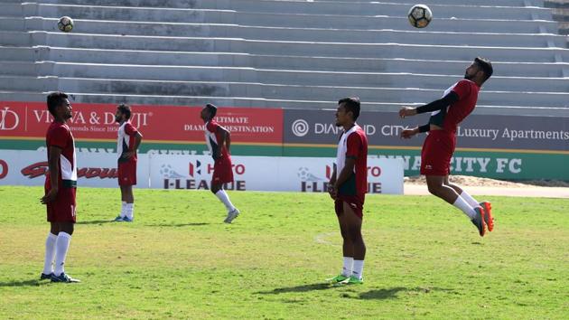 Mohun Bagan players train ahead of their I-League clash against Chennai City FC in Coimbatore on Wednesday.(AIFF)