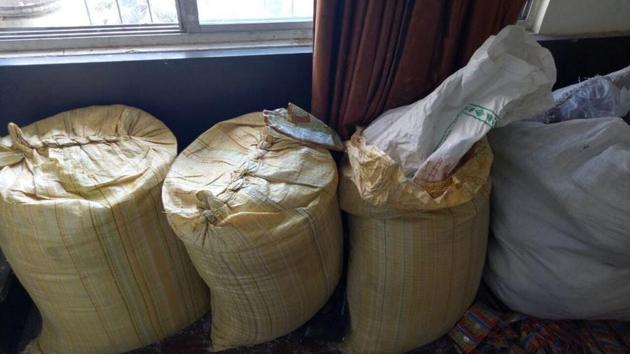 Some of the sacks of gutkha that were seized during the raid. (HT) Some of the sacks of gutkha that were seized during the raid. (HT)
