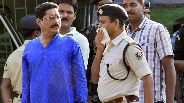 JD(U) MLA Anant Singh during a police raid at his residence in Patna.(PTI File Photo)