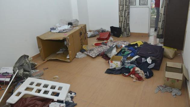 The flat where the boy was kept in Ghaziabad.(Sakib Ali/HT Photo)