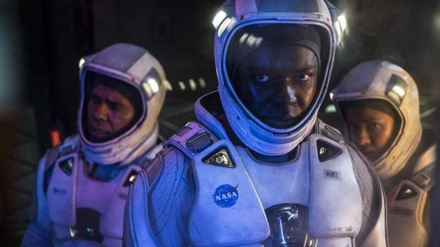 David Oyelowo, John Ortiz and Gugu Mbatha-Raw have nothing to do in The Cloverfield Paradox but scream and act scared.(Netflix)