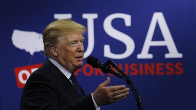 US President Donald Trump delivers a speech on tax reform after touring Sheffer Corporation in Blue Ash outside Cincinnati, Ohio February 5, 2018.(REUTERS)