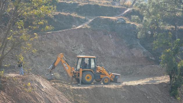 Construction work going on at VHP’s meditation centre at Dhar village in Morni’s Thandog block. (Sant Arora/HT)) Construction work going on at VHP’s meditation centre at Dhar village in Morni’s Thandog block. (Sant Arora/HT))