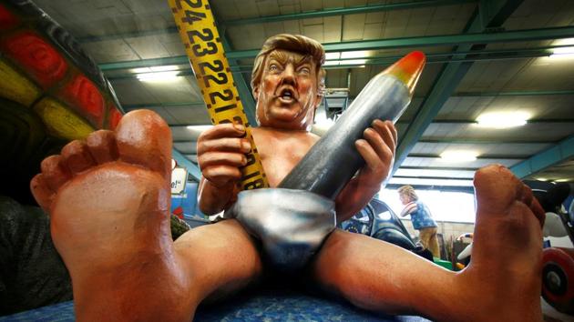 A papier mache caricature depicting US President Donald Trump is pictured during preparations for the upcoming Rose Monday carnival parade in Mainz, Germany. (REUTERS) A papier mache caricature depicting US President Donald Trump is pictured during preparations for the upcoming Rose Monday carnival parade in Mainz, Germany. (REUTERS)