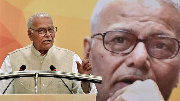 BJP leader Yashwant Sinha speaks during a panel discussion and an interactive session on an analysis of Union Budget 2018-19, in Kolkata on Tuesday.(PTI)
