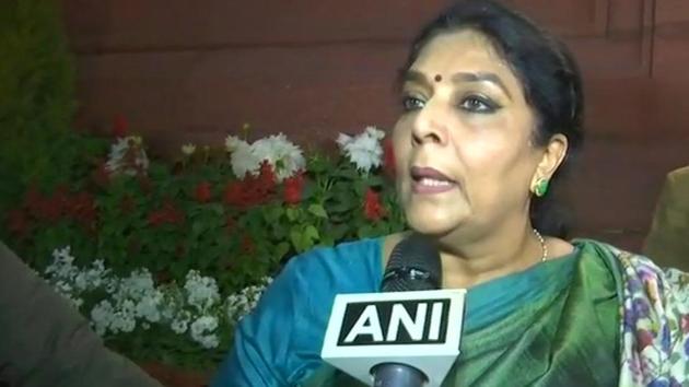 Congress leader Renuka Chowdhury speaks to reporters outside Parliament.(ANI Photo)