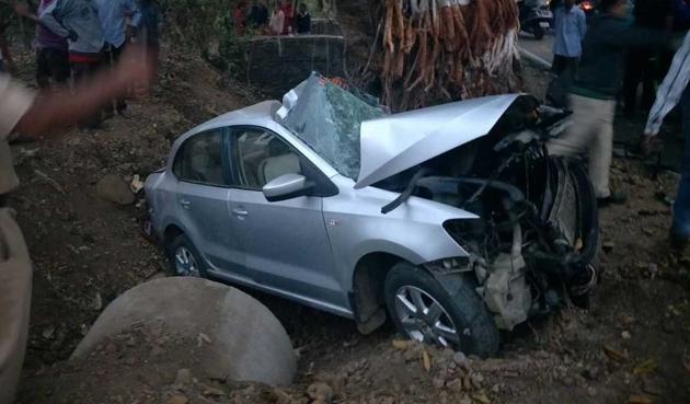 The car had to be pulled out of the ditch with a crane after the accident on Wednesday morning. (Mohammed Hussain Khan) The car had to be pulled out of the ditch with a crane after the accident on Wednesday morning. (Mohammed Hussain Khan)