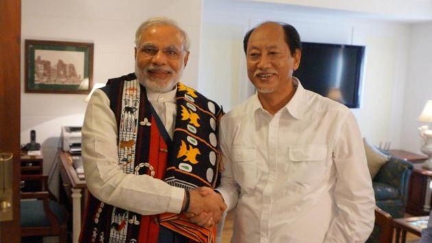 PM Narendra Modi shakes hands with former Nagaland chief minister Neiphiu Rio in New Delhi (HT FILE PHOTO) PM Narendra Modi shakes hands with former Nagaland chief minister Neiphiu Rio in New Delhi (HT FILE PHOTO)