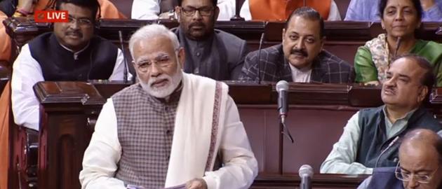 PM Narendra Modi speaks in Rajya Sabha on Wednesday.(Video screengrab)