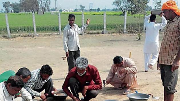 Workers carrying out excavation at Kunal village in Fatehabad district. (HT Photo) Workers carrying out excavation at Kunal village in Fatehabad district. (HT Photo)