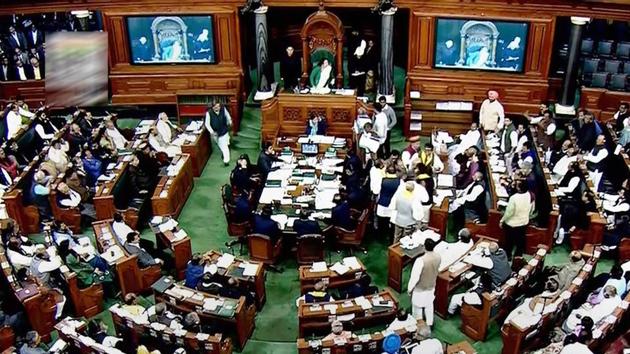 A view of the Lok Sabha during ongoing Budget Session, in New Delhi on Wednesday. (PTI Photo) A view of the Lok Sabha during ongoing Budget Session, in New Delhi on Wednesday. (PTI Photo)